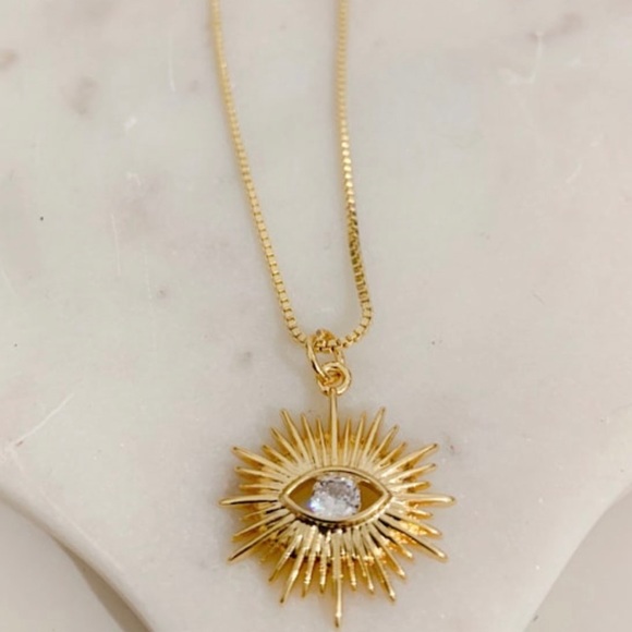 Evil Eye/Sun Burst Necklace | 14k Gold Filled - Picture 2 of 6
